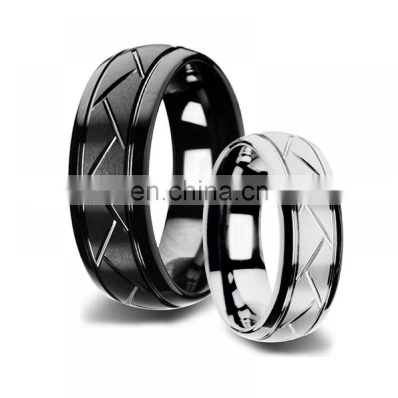 Luxury Men's Jewelry Accessories 8mm Silvery Brushed Wedding Rings Stainless Steel Bevel Cut Ring