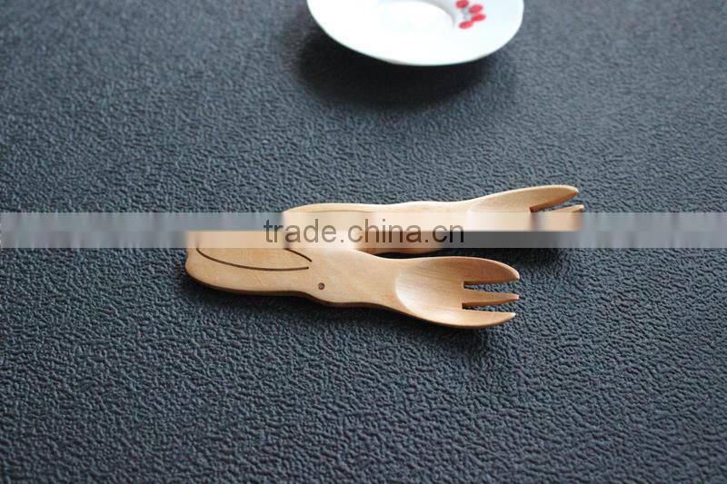 Cartoon Girl Children wooden spoon with fork