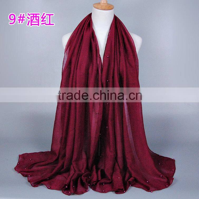 New Design Cotton Colorful Pearl Beads Muslim Hijab Shawl