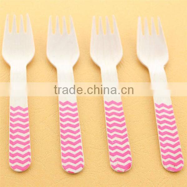 Pink Stripe Polka Dot Chevron Wooden Fork wooden utensil Wedding Deco Fork
