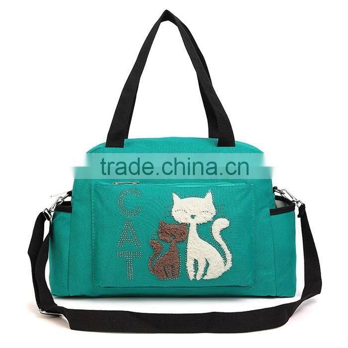 2016 Women Handbags Solid Color Canvas Bag Fashion Ladies Shoulder Bag With Cute Cat Appliques Portable Big Capacity Casual Tote