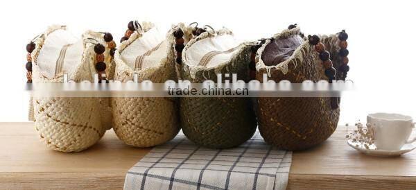 Fashion girl's beige paper straw craft bag
