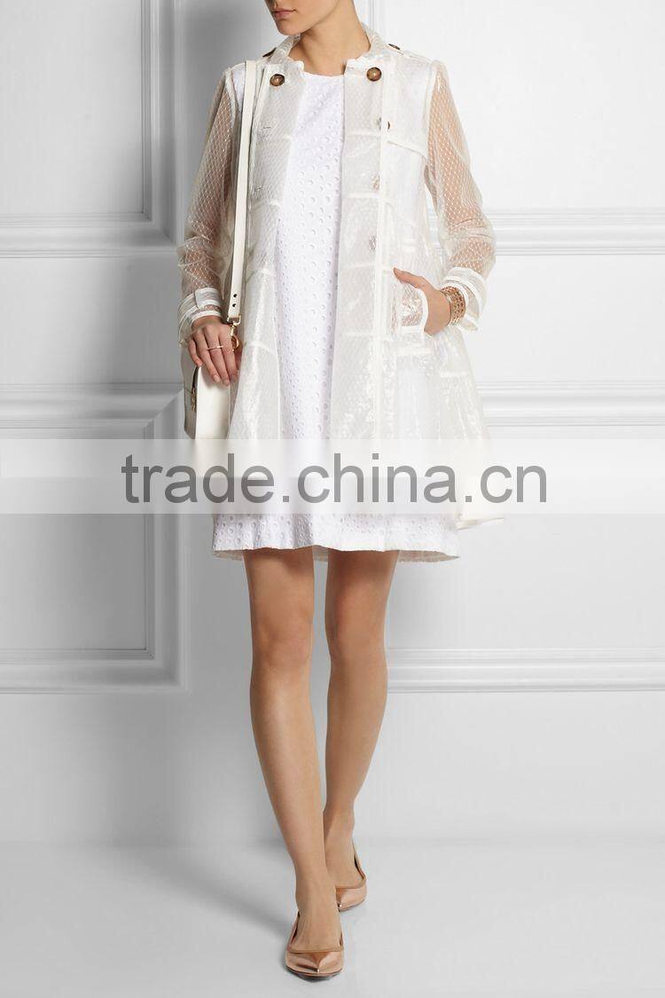 Unique brands designs fashion 2014 hot selling sexy lace turn-down collar double breasted thin coat for trendy women C17281