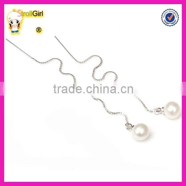 Best sell green color cz crystal earrings silver long chain emerald threader earrings