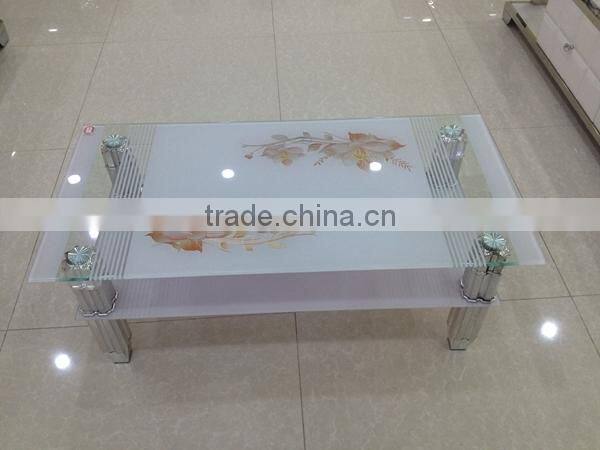 glass top stainless steel base coffee table HY-1005