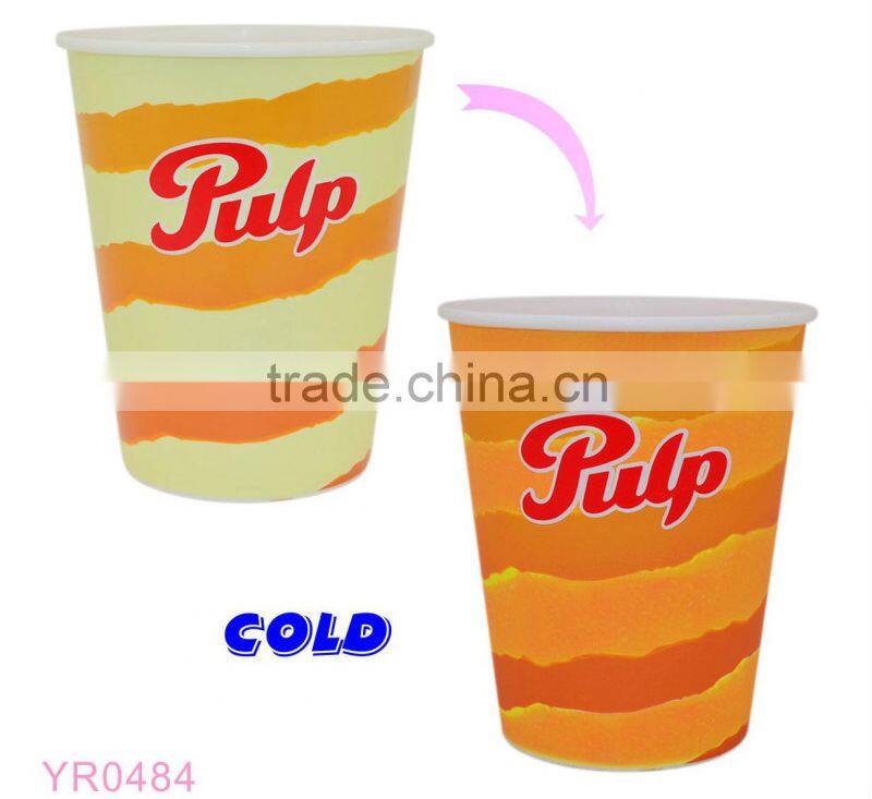 Cold reactive color change plastic coffee cup with customized logo