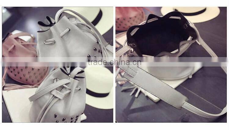 2016 HOT leather drawstring bucket bag rivet messenger bag