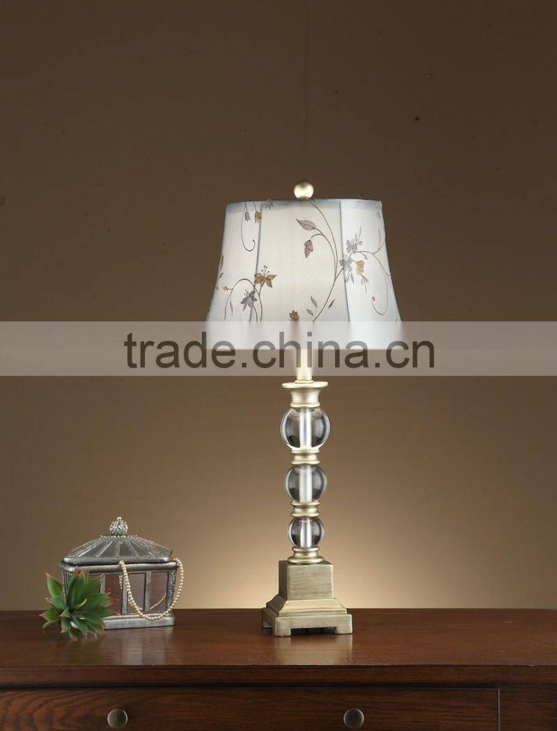 Contemporary stacked crystal table lamp,embroider lampshade