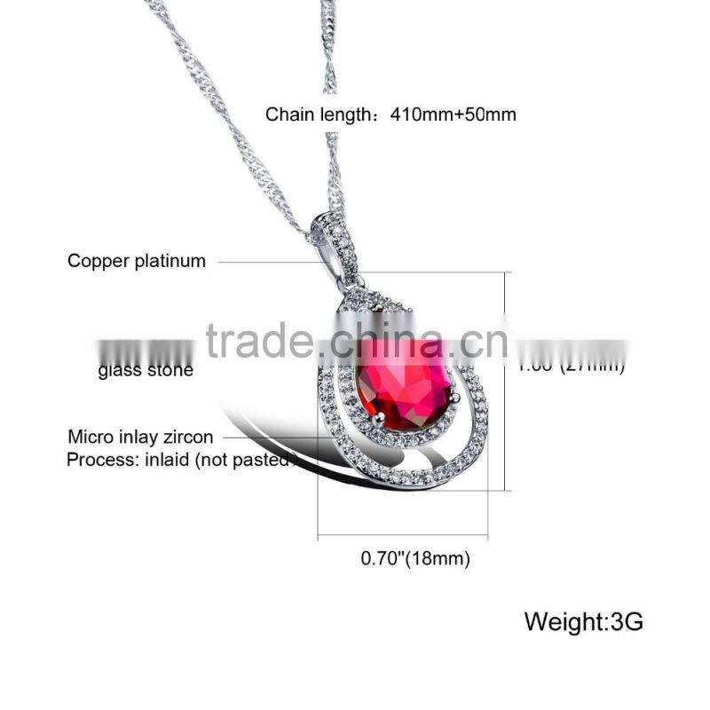 wholesale fashion jewelry in 2016 big blue zircon necklace with charm for love gift
