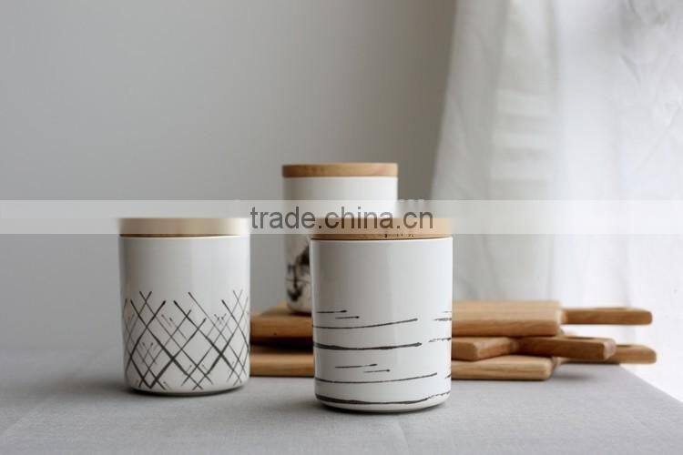 household ceramic cannister with wooden lid
