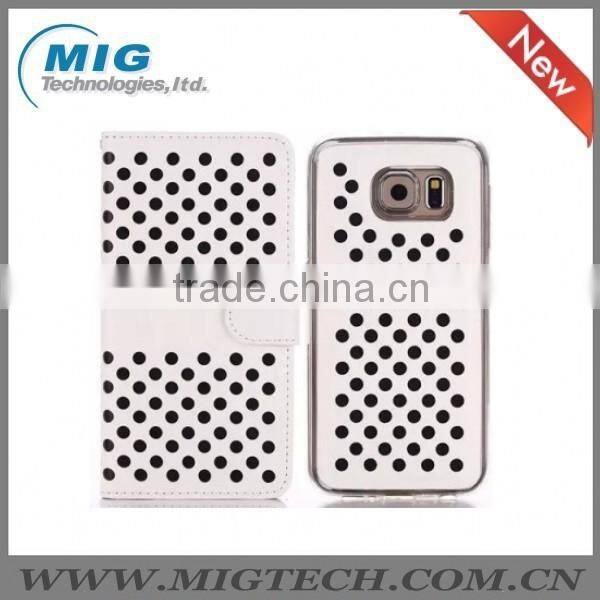 Phone case Empty thread Polka Dot PU+ TPU wallet case with stand, For Samsung galaxy S6 edge leather case
