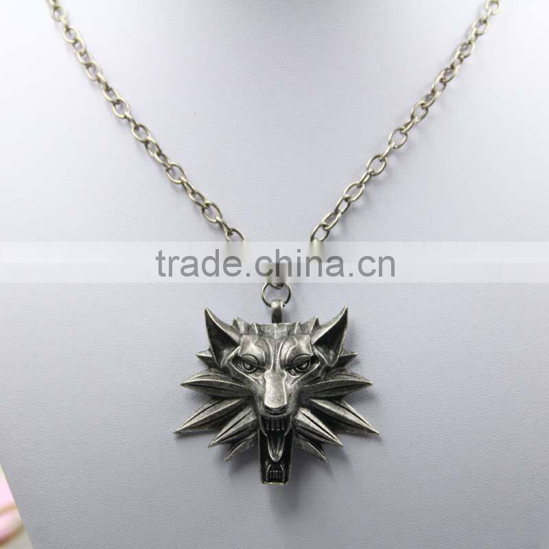 Hot Sale Game Retro Jewelry The Witcher 3 Wolf Head Pendant Necklace