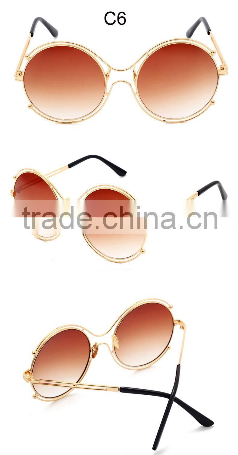 2016 Designer sunglasses Classic Metal Big Frame Round Shades Vintage Ladies Brand Sun glasses CC5011