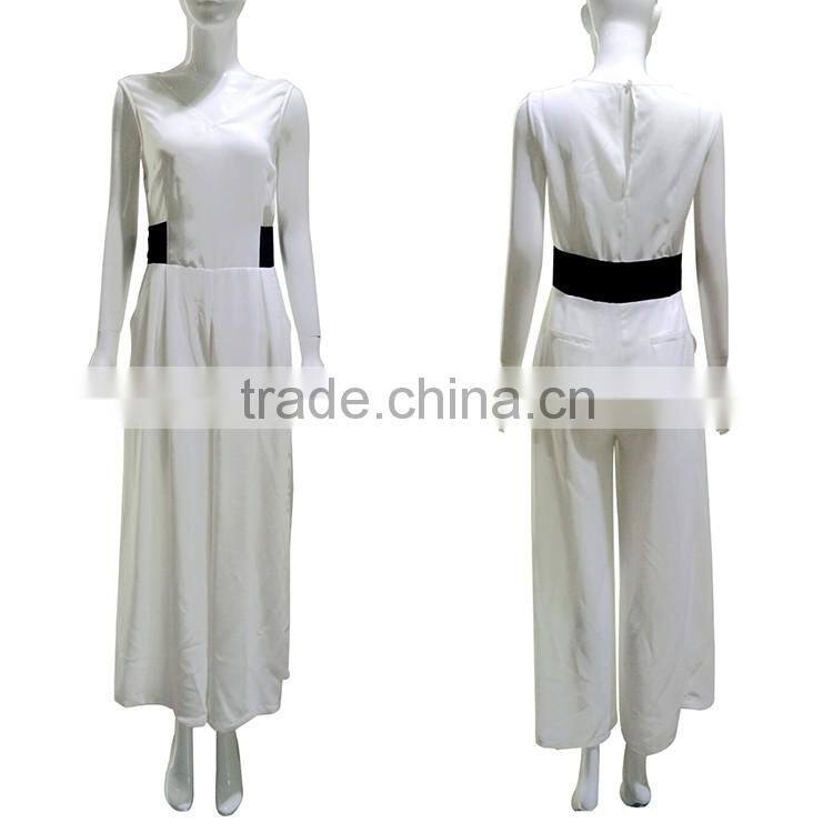 New arrival fashion pattern white sleeveless one piece women jumpsuit