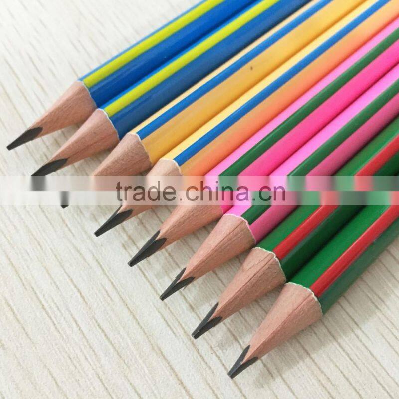 7" standard size triangular shape color striped HB pencil sharpened with dipped end