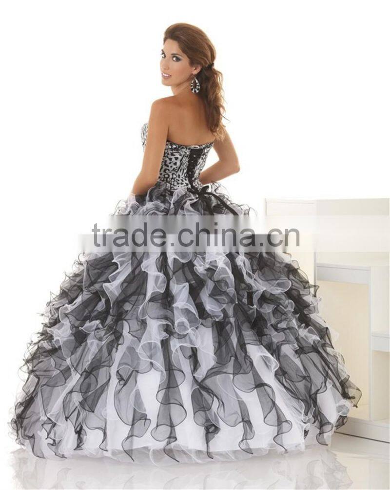 Classic Designer Ball gown Sweetheart Black and White Sexy Leopard Western Quinceanera Dresses with detachable skirt CYQ-004
