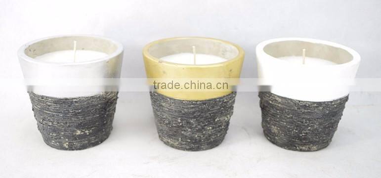 Soil-look for outdoor use candle, square cement pot candle with whitel unscented wax