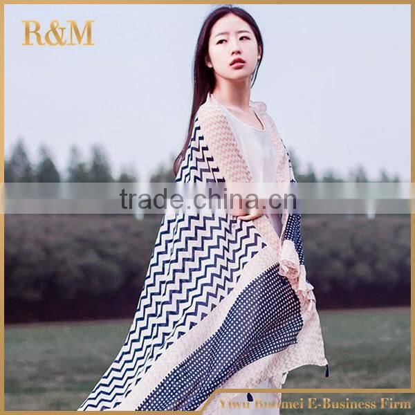 Light pink chiffon scarf wave pattern silk scarf