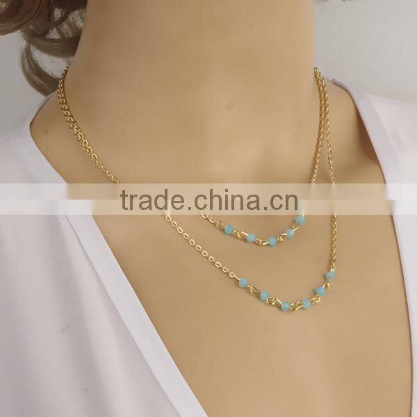 blue crystal beads simple sexy gold plated necklace