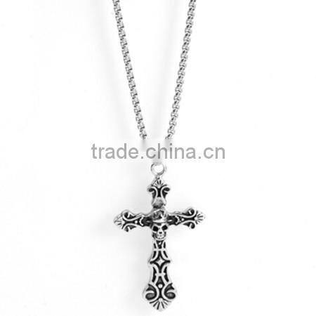 New Men's Stainless Steel Skull Cross Biker Pendant