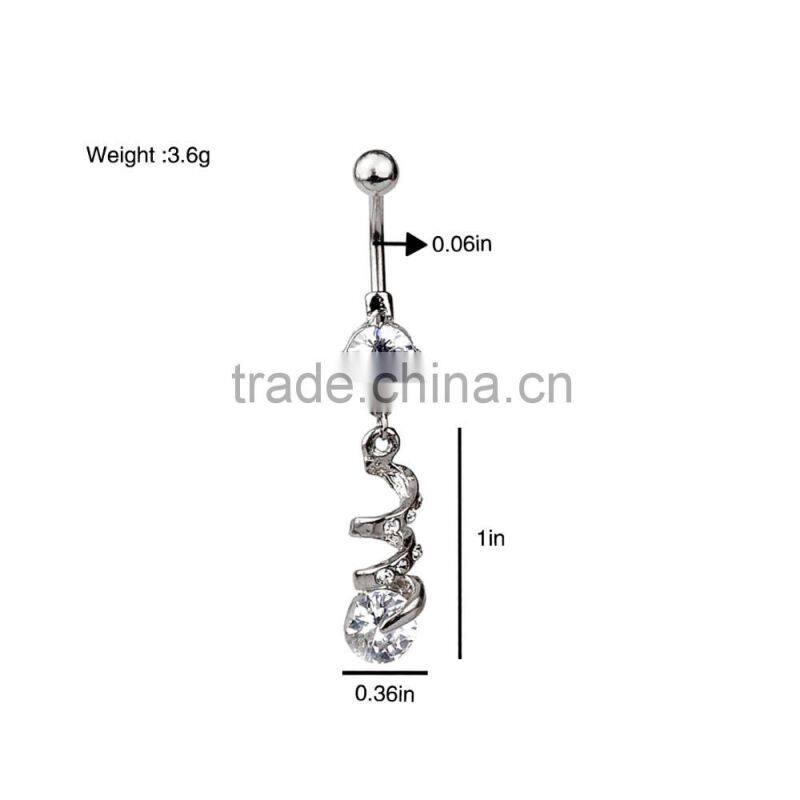 Industrial Style With Big Clear Zircon Drop Down Dangle Belly Button Naval Ring.