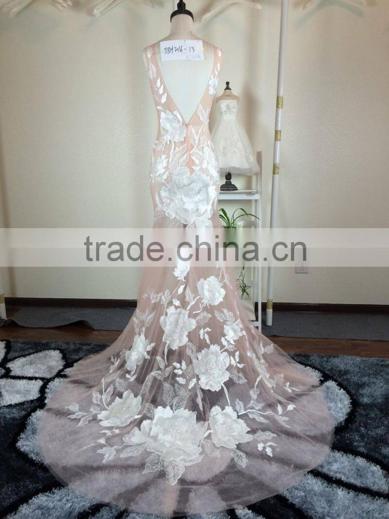 (JBH2016-14) MARRY YOU Transparent Sexy Bare Back Evening Dress