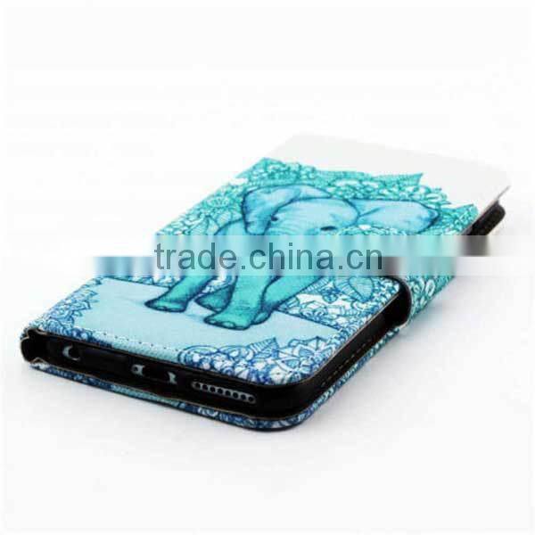 PU leather case for samsung galaxy S6 Edge,card holder case for samsung galaxy,elephant painting case for samsung