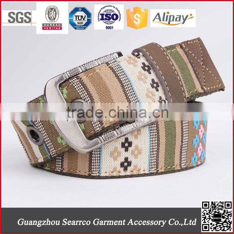 South korea multi colors ladies stretch woven belt with leather
