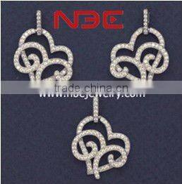 Fashion Wax micro pave setting jewelry set,small prong AAA grade cz quality rhodium wholesale costume silver jewellry set