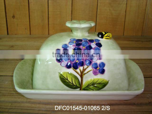 Ceramic porcelain hand paint butter dish with lid