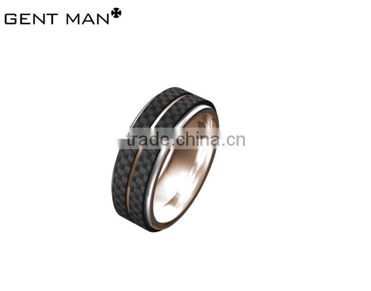 Fashion 8mm Mens bands rose gold plating high Polish Band carbon fiber ring hammer finish titanium ring band