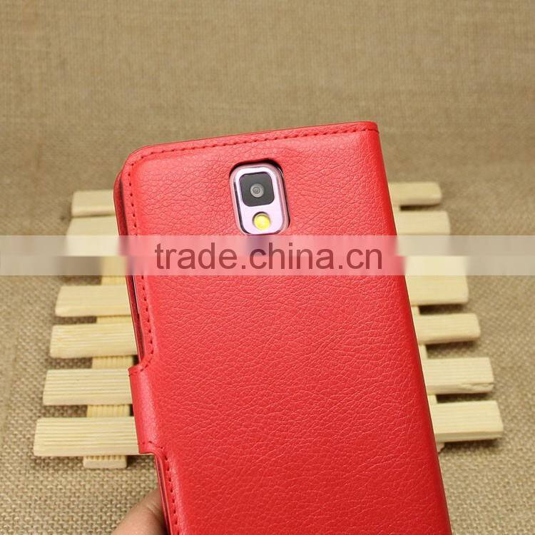 Factory Price Lichee Leather Pouch Wallet Case Folio Stand Cover for Samsung GALAXY Note3 N9000