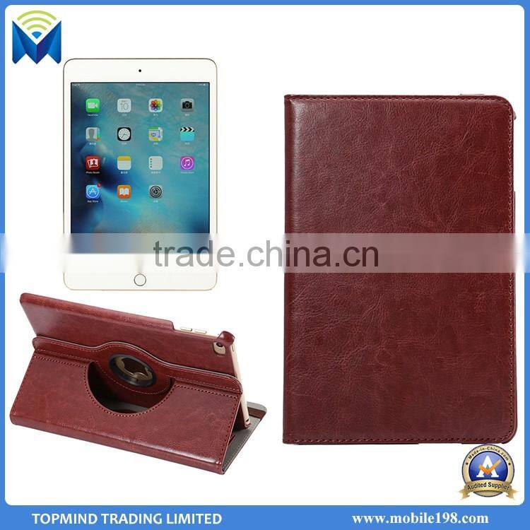 360 degree rotating lichee pattern ultra thin flip pu leather cases smart cover for ipad mini 4
