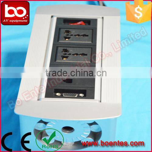 Conference Table Socket for Aluminum Silver Desktop Manual Rotating Power Socket with Switch