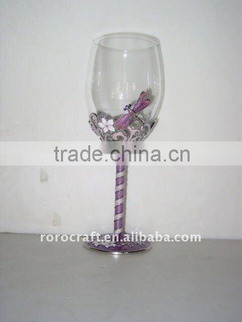 pewter design , enamel color decorative crystal wine glass