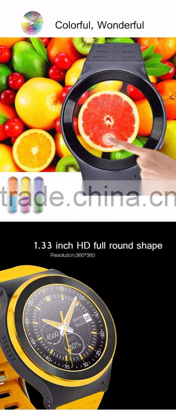 1.33 inch touch screen 3G WCDMA smart watch heart rate monitor 1.3GHZ Quad-core GPS WIFI