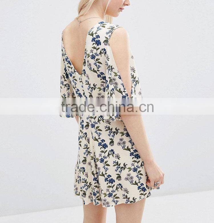 Wholesale clothing hot sale floral printed slim fit summer wear cool women playsuits 2016