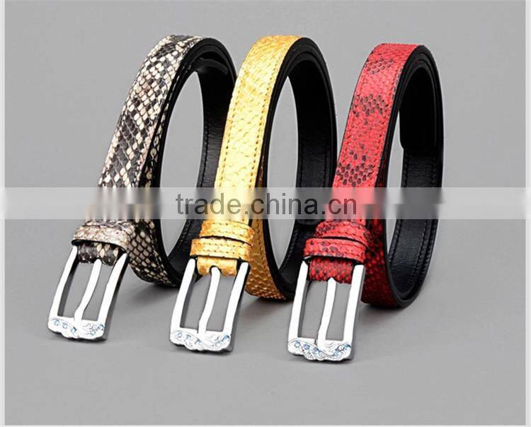 Jranter Colorful Genuine Python Leather Women Belt Stainless Steel Buckle