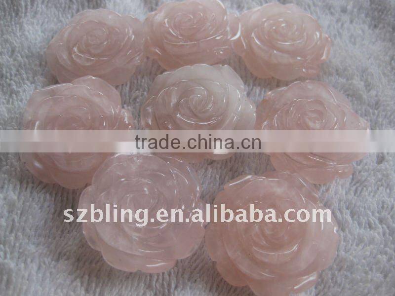 Top quality Rose quartz semi precious stone carving rose flower