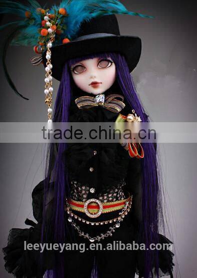 Heat resistant straight dark purple 1/4 bjd doll wigs