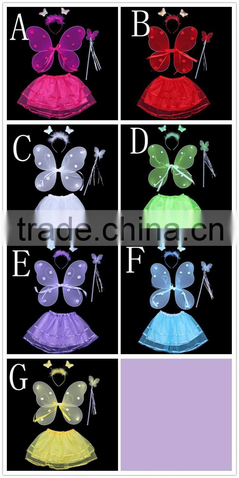 HOT Kids Festival Single Layer Rose Tie Butterfly Fairy Wings Magic Wand Headband Costume Set/Birthday Party Performance Supply