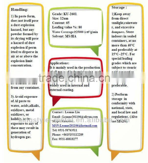 2014 Shan Dong leafing aluminum paste for industrial paints