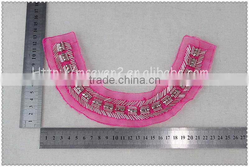 2016 New Design Handmade red net fabric beaded collar, crystal tube round beads collar