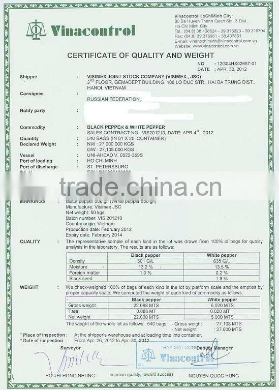 BLACK PEPPER 550G/L - 500G/L (Visimex Pepper) (Skpe: VISIMEX09)