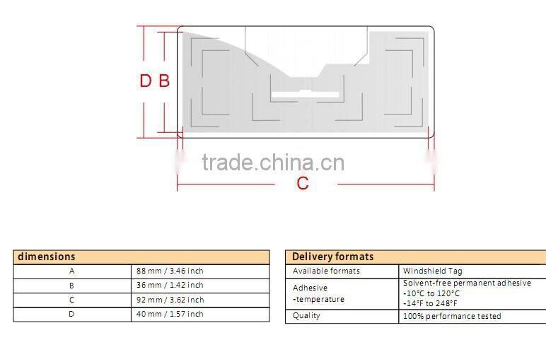 Printable PET passive uhf windshield label passive UHF rfid tag car alarm for vehicle tracking