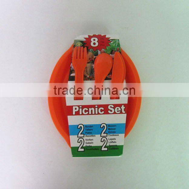 16 pcs round plate plastic tableware picnic set