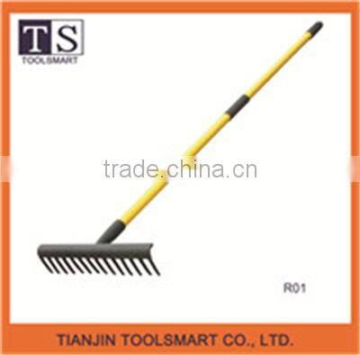 Hot garden hand Steel rake R with long handle for sale