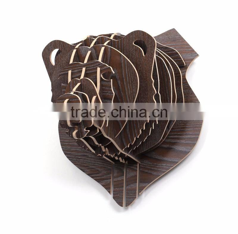Wall hanging wood crafts bear head decoration