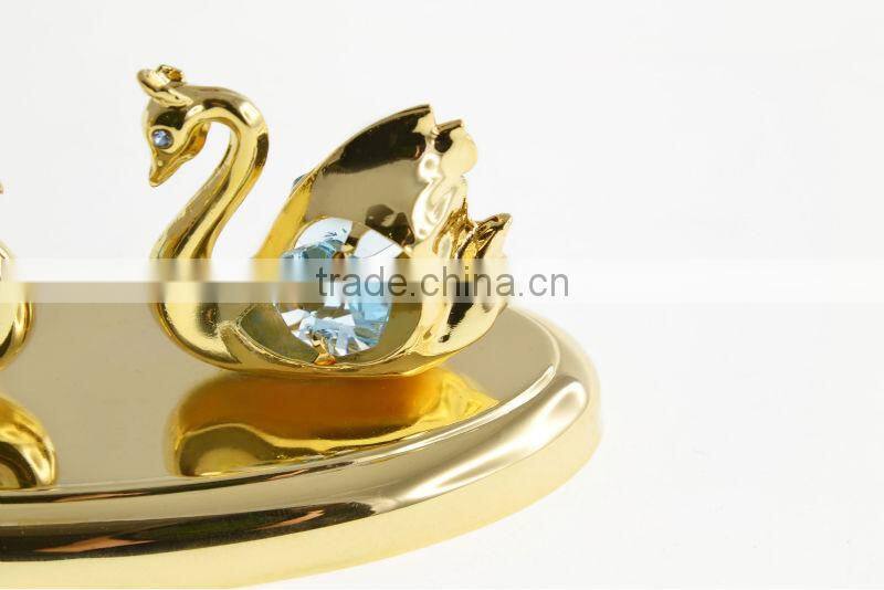 24K Gold Plated Decorative Rose Round With Coconut Tree Stand And Swarovski Crystal