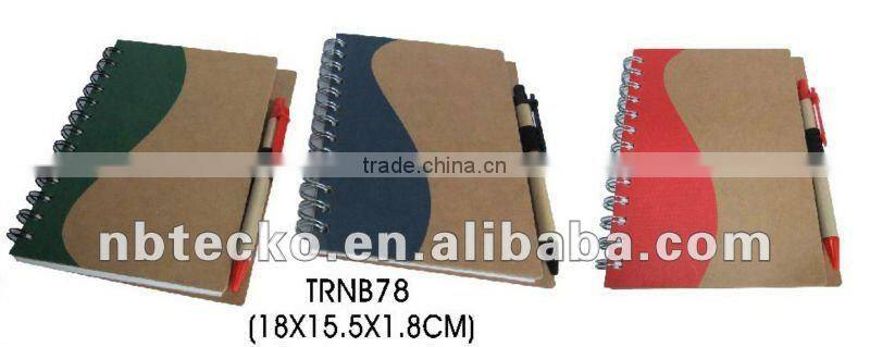 Recycled spiral paper notepad with recycled pen